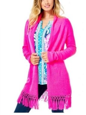 Lilly Pulitzer Pink Tatum Long Fringe Hem Cardigan